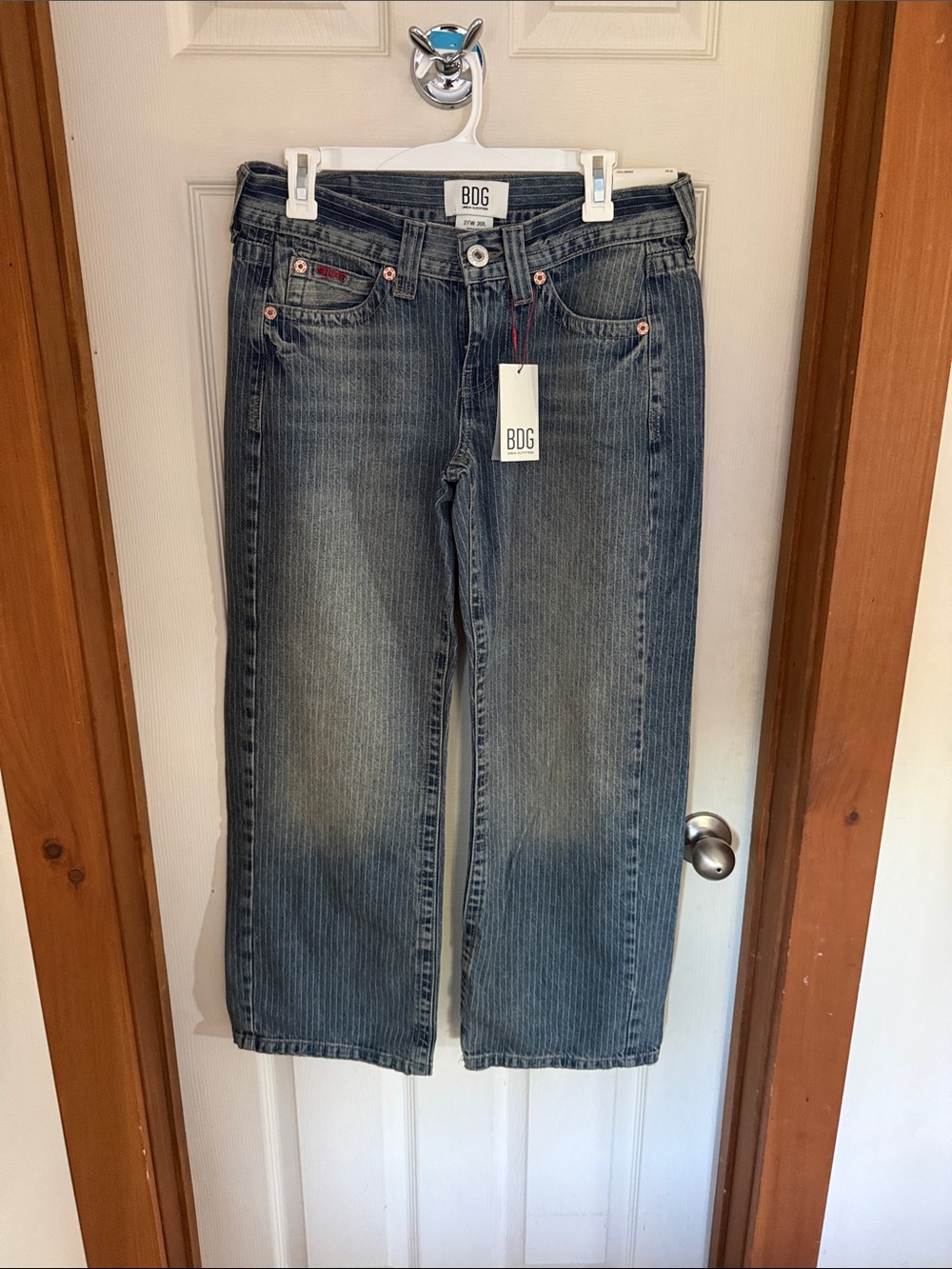 BDG Kayla Lowrider Pinstripe Washed Blue Denim